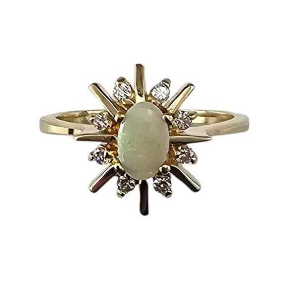 14K Yellow Gold Opal and Diamond Ring Size 6-6.25 #23953 - Picture 1 of 6